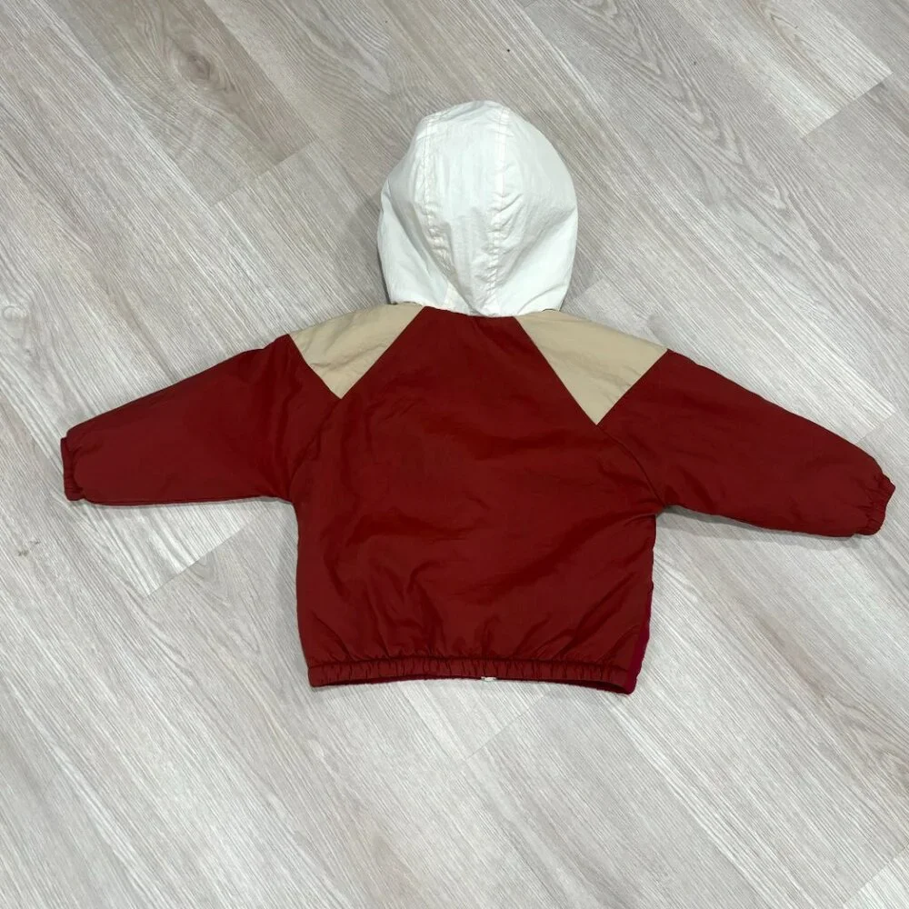 Zara Colorblock Hooded Jacket in White, Beige, Burgundy & Red